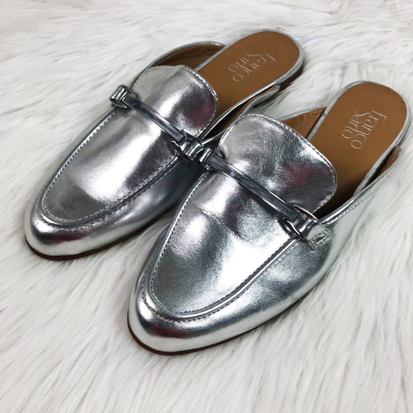 Franco Sarto Shoes - Franco Sarto Pippa Silver Metallic Horse Bit Mules